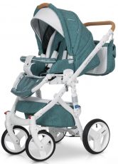 Детская коляска 2 в 1 Riko Brano Luxe 03 Malachit (белая кожа – бирюзовая ткань)
